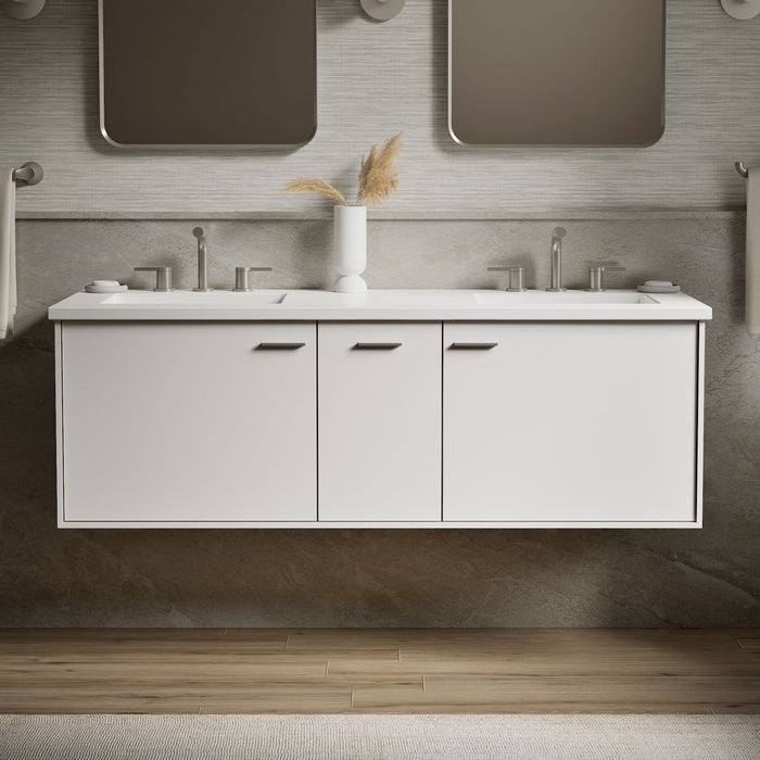 KOHLER K-CM99548-BD1 Jute 60" Wall-hung Bathroom Vanity Cabinet with Sinks and Quartz Top, Linen White - Shows close up detai