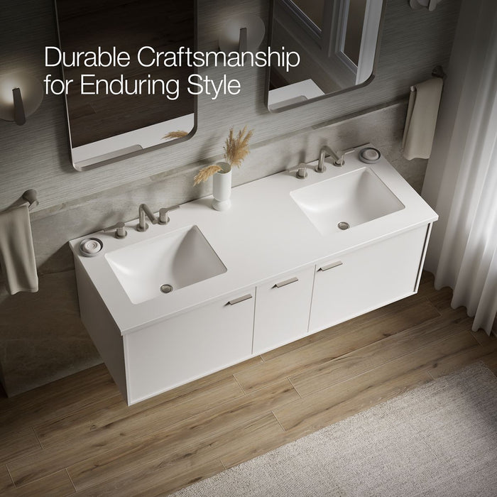 KOHLER K-CM99548-BD1 Jute 60" Wall-hung Bathroom Vanity Cabinet with Sinks and Quartz Top, Linen White - image focused on sin