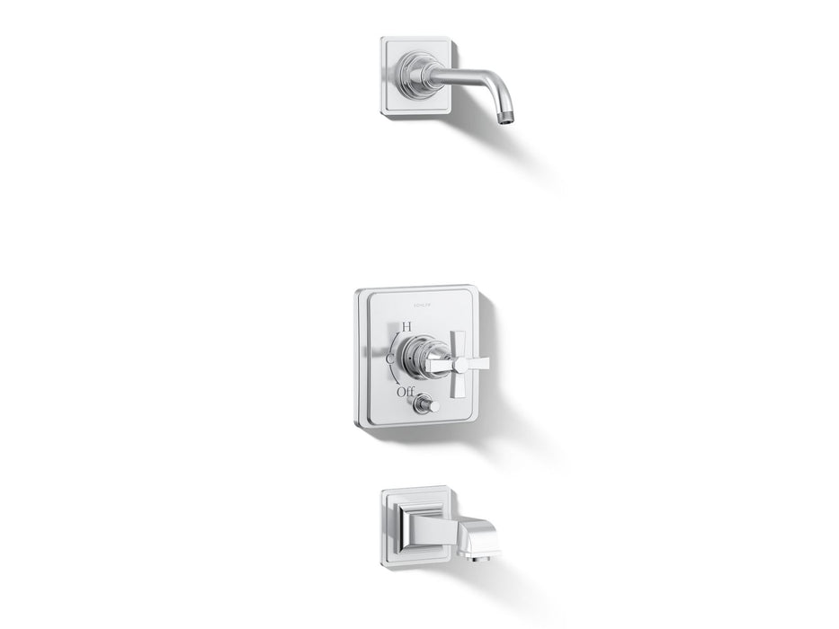 KOHLER K-T13133-3AL Pinstripe Rite-Temp bath and shower trim kit with push-button diverter and cross handle, without showerhead