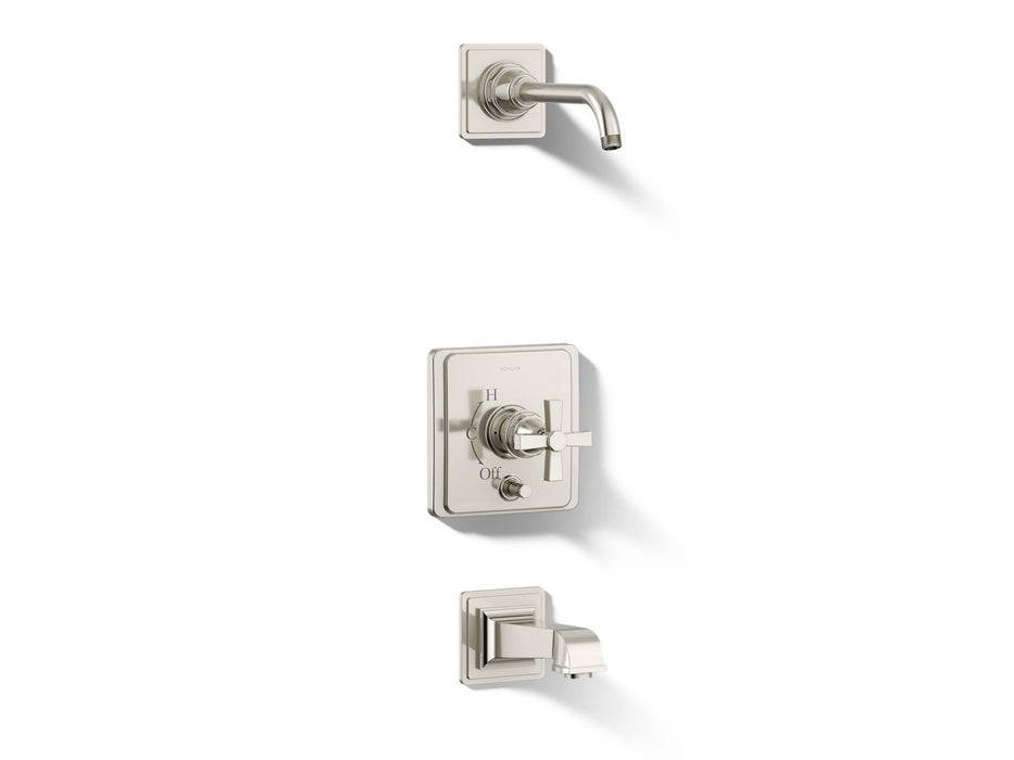 KOHLER K-T13133-3AL Pinstripe Rite-Temp bath and shower trim kit with push-button diverter and cross handle, without showerhead