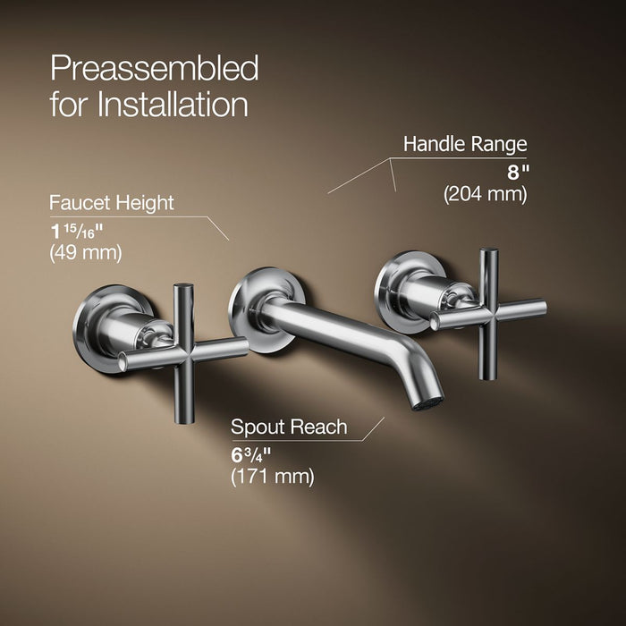 KOHLER K-T14413-3 Purist Wall-mount bathroom sink faucet trim with Cross handles, 1.2 gpm