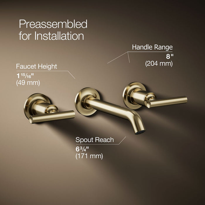 KOHLER K-T14413-4 Purist Wall-mount bathroom sink faucet trim with Lever handles, 1.2 gpm