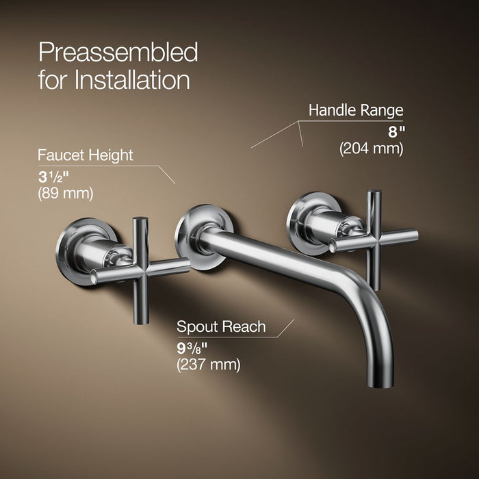 KOHLER K-T14414-3 Purist Wall-mount bathroom sink faucet trim with Cross handles, 1.2 gpm