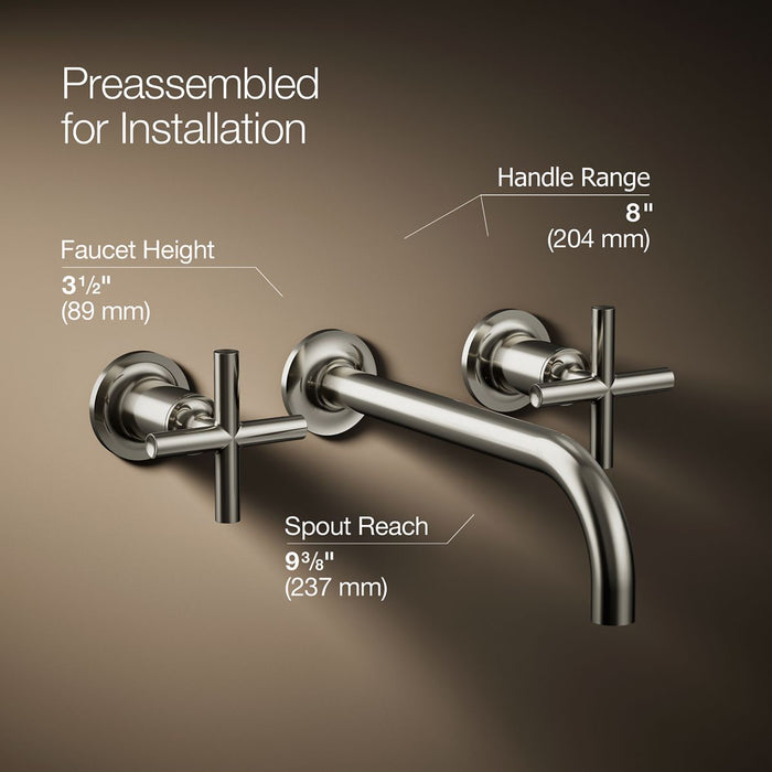 KOHLER K-T14414-3 Purist Wall-mount bathroom sink faucet trim with Cross handles, 1.2 gpm