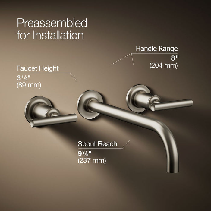 KOHLER K-T14414-4 Purist Wall-mount bathroom sink faucet trim with Lever handles, 1.2 gpm