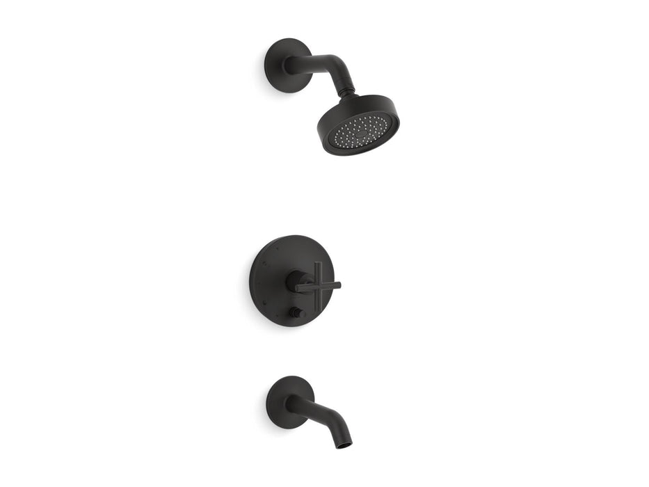 KOHLER K-T14420-3 Purist Rite-Temp bath and shower trim kit with push-button diverter and cross handle, 2.5 gpm