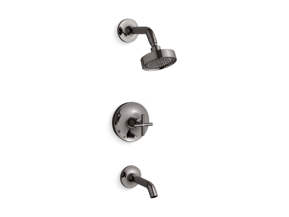 KOHLER K-T14420-3 Purist Rite-Temp bath and shower trim kit with push-button diverter and cross handle, 2.5 gpm