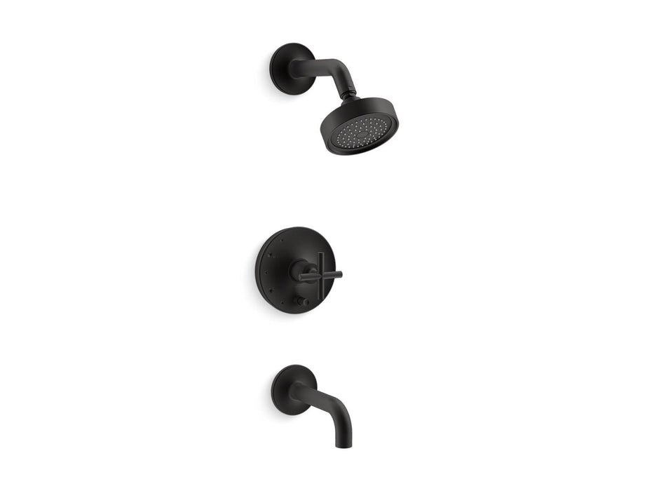 KOHLER K-T14421-3 Purist Rite-Temp bath and shower trim kit with push-button diverter and cross handle, 2.5 gpm