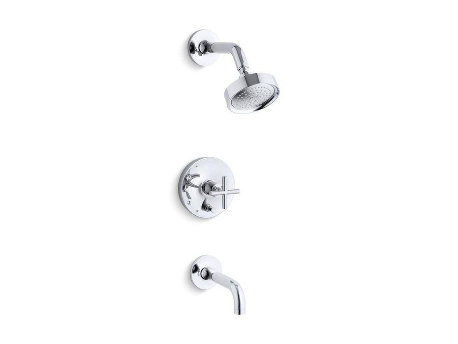 KOHLER K-T14421-3 Purist Rite-Temp bath and shower trim kit with push-button diverter and cross handle, 2.5 gpm