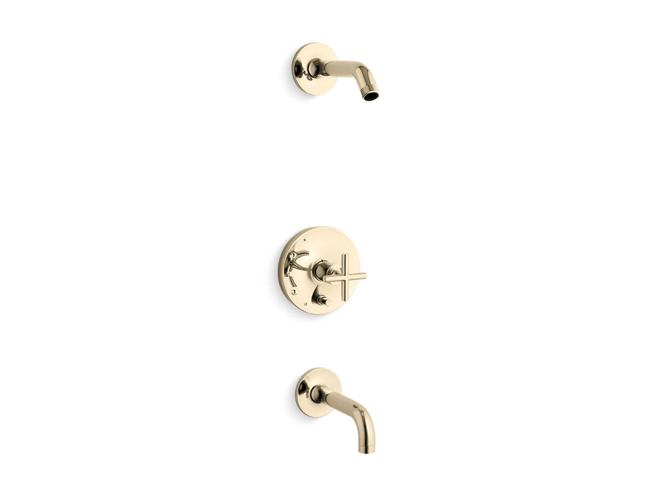 KOHLER K-T14421-3L Purist Rite-Temp bath and shower trim kit with push-button diverter and cross handle, without showerhead