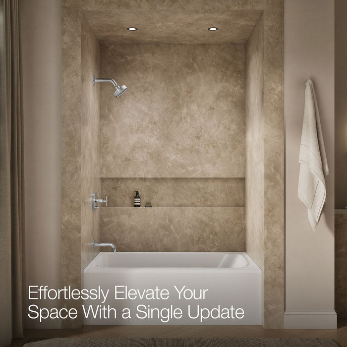 Up to 2 walls & multiple product categories visible, 1-point perspective