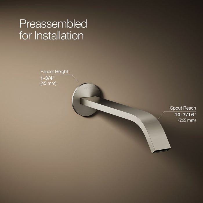 KOHLER K-T23888 Components Wall-mount bathroom sink faucet spout with Ribbon design, 1.2 gpm, vibrant brushed nickel - view 5