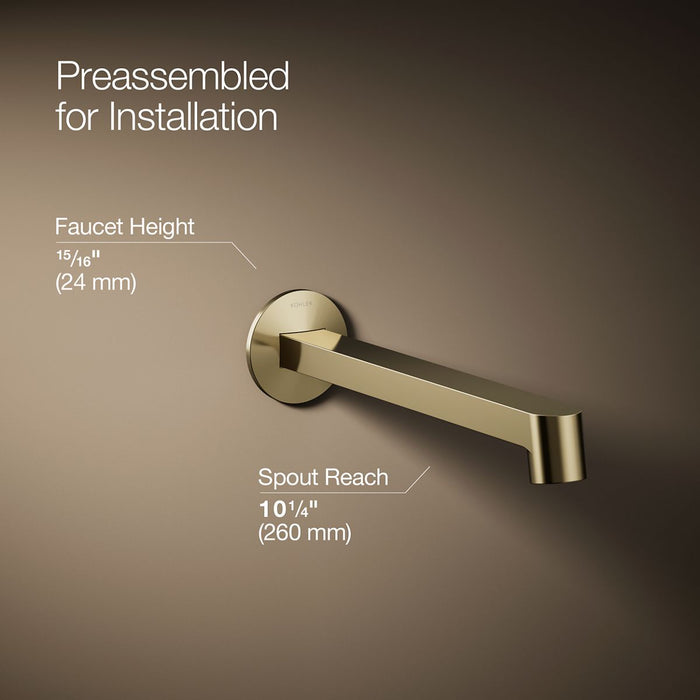 KOHLER K-T23889 Components Wall-mount bathroom sink faucet spout with Row design, 1.2 gpm, vibrant french gold - view 2