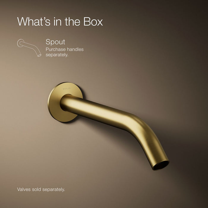 KOHLER K-T23890 Components Wall-mount bathroom sink faucet spout with Tube design, 1.2 gpm, vibrant brushed moderne brass...