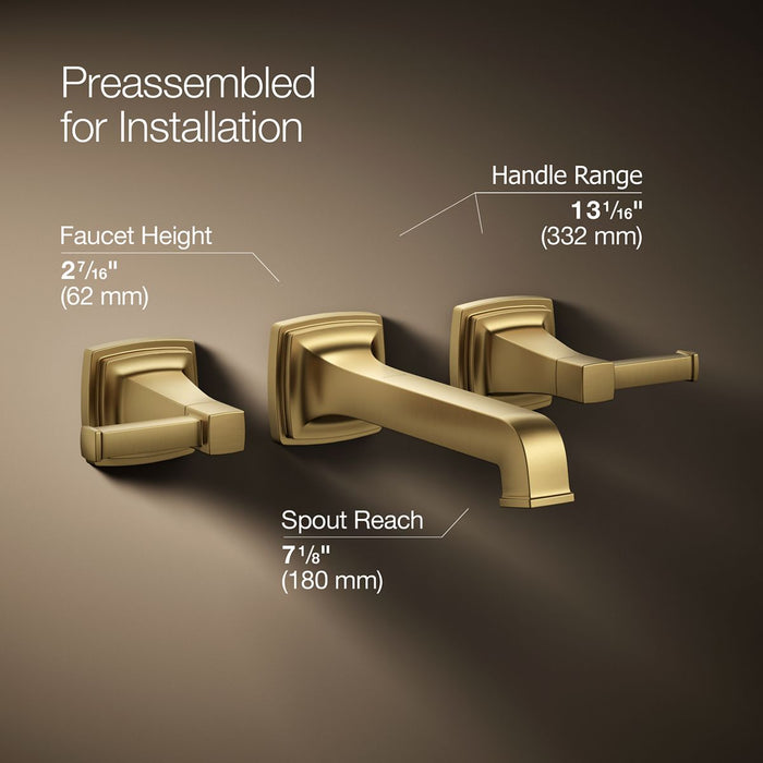 KOHLER K-T26432-4 Riff Wall-mount bathroom sink faucet trim, 1.2 gpm, vibrant brushed moderne brass - view 2
