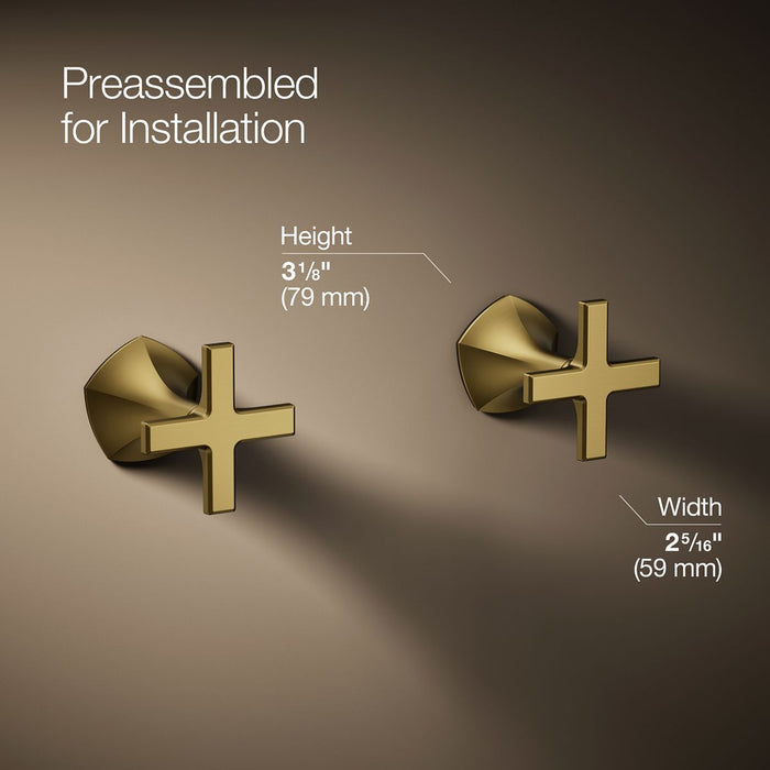 KOHLER K-T27013-3 Occasion Wall-mount bathroom sink faucet Cross handle trim, 1.2 gpm, vibrant brushed moderne brass - view 2