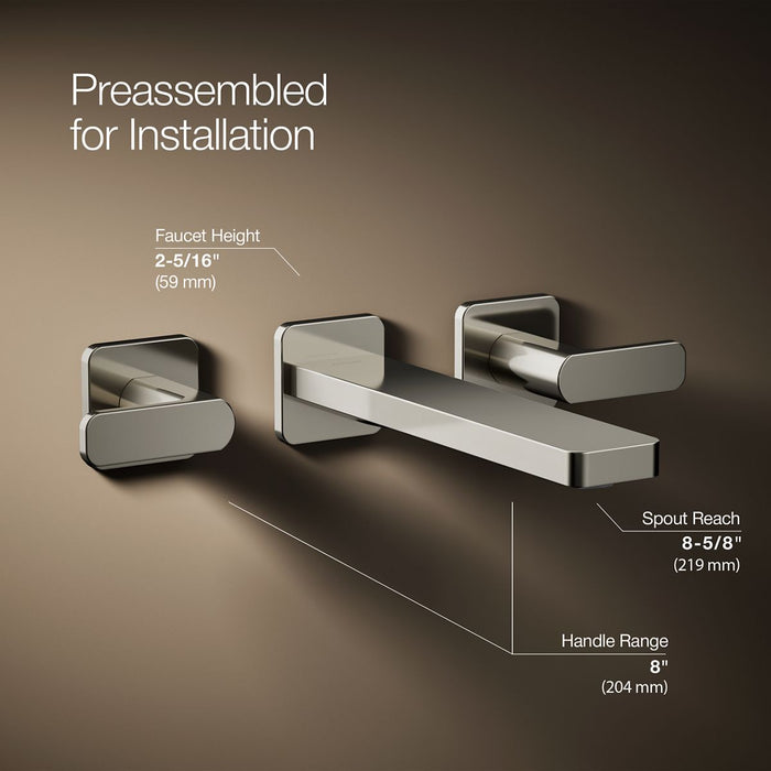 KOHLER K-T27120-4 Parallel Wall-mount bathroom sink faucet trim, 1.2 gpm, vibrant polished nickel - view 5