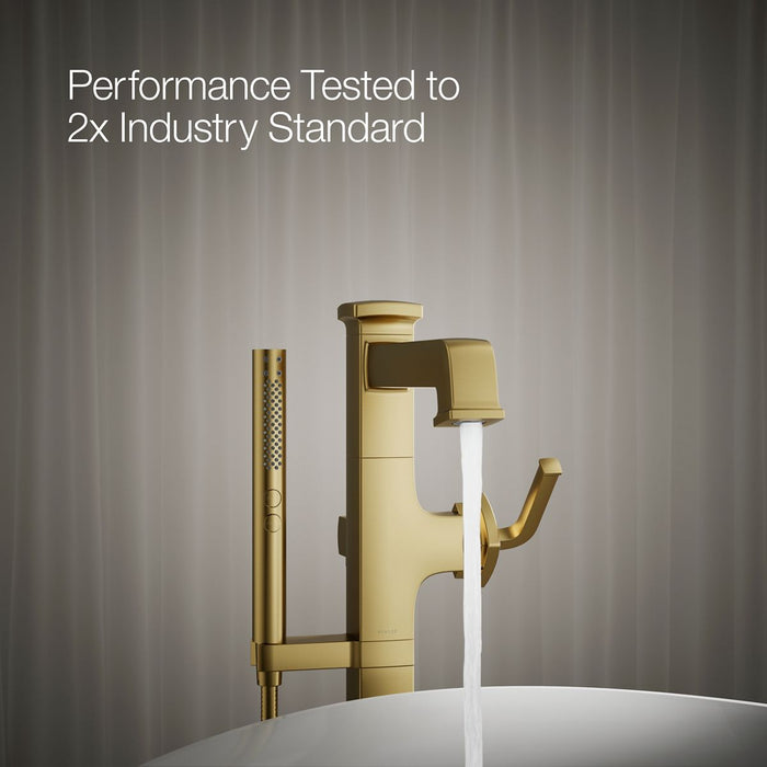 KOHLER K-T27408-4 Riff Floor-mount bath filler trim with handshower, vibrant brushed moderne brass - view 5