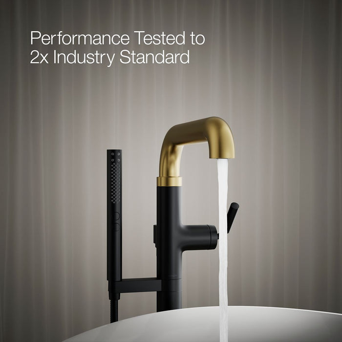 KOHLER K-T27424-4 Tone Floor-mount bath filler trim with handshower, matte black with brushed moderne brass - view 5