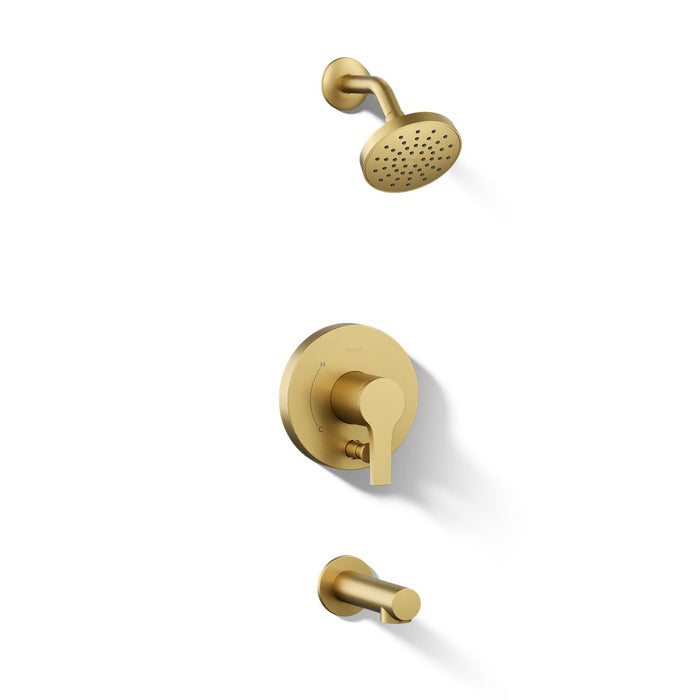 KOHLER K-T35327-4H Elate Rite-Temp bath and shower trim kit with push-button diverter, 1.5 gpm, vibrant brushed moderne...
