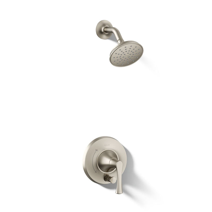 KOHLER K-T35943-4G Buckley Rite-Temp® Shower Trim Kit with Push-button Diverter, 1.75 GPM, Vibrant Brushed Nickel - 3/4 view 
