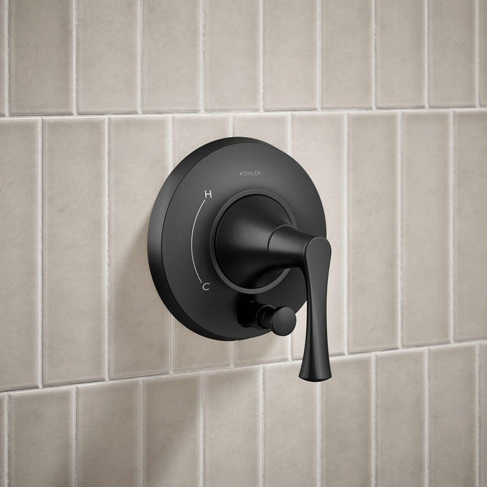 KOHLER K-T35943-4Y Buckley Rite-Temp® Shower Trim Kit with Push-button Diverter, 2.5 GPM, Matte Black - Shows close up detail