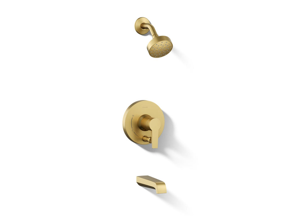 KOHLER K-T49980-4G Pitch Rite-Temp bath and shower trim kit with push-button diverter, 1.75 gpm, vibrant brushed moderne...