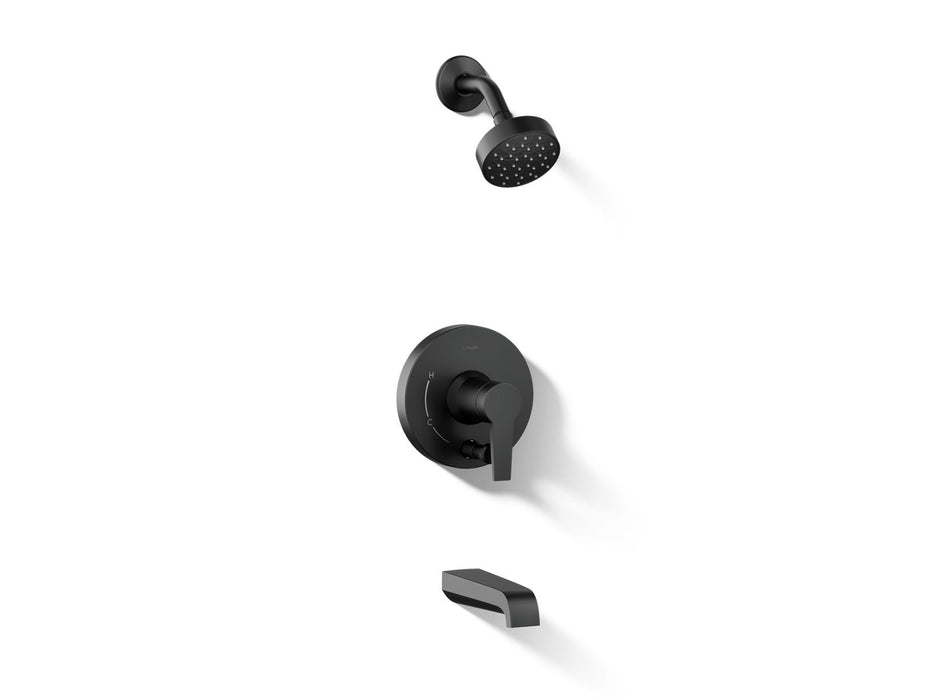 KOHLER K-T49980-4Y Pitch Rite-Temp bath and shower trim kit with push-button diverter and lever handle, 2.5 gpm, matte black