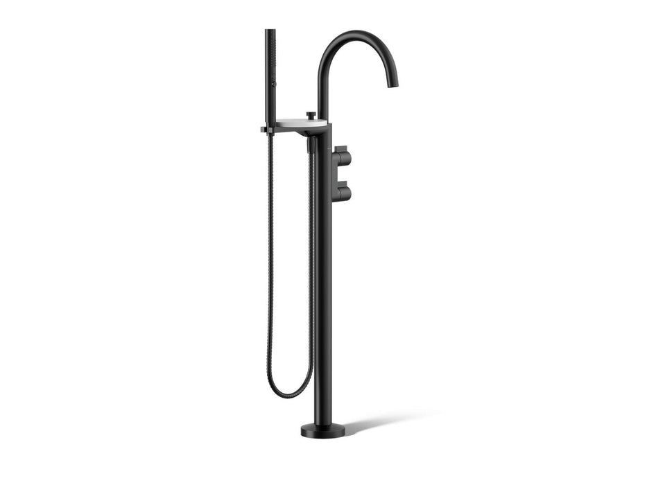 KOHLER K-T77984-4 Components Floor-mount bath filler trim with lever handles and handshower, matte black