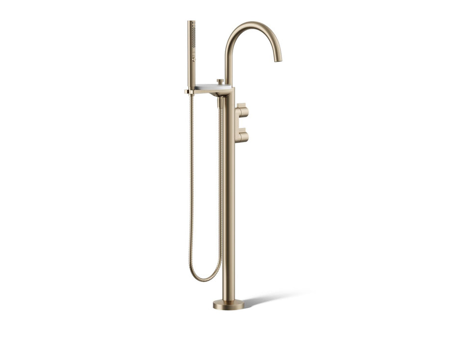 KOHLER K-T77984-4 Components Floor-mount bath filler trim with lever handles and handshower, vibrant brushed bronze