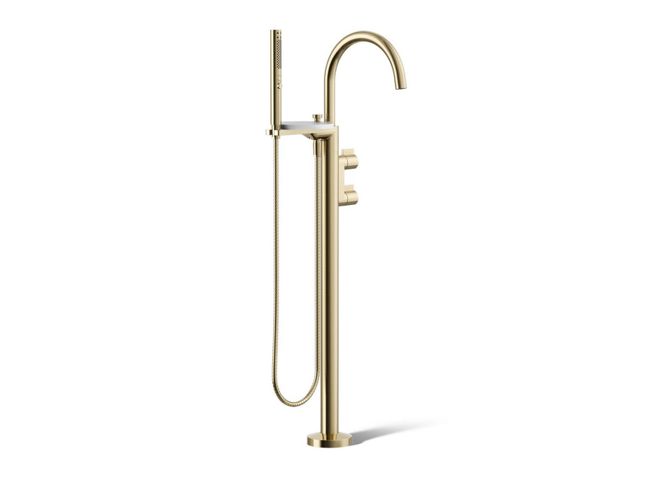 KOHLER K-T77984-4 Components Floor-mount bath filler trim with lever handles and handshower, vibrant french gold