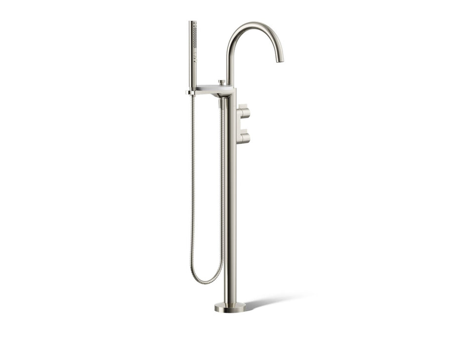 KOHLER K-T77984-4 Components Floor-mount bath filler trim with lever handles and handshower, vibrant polished nickel
