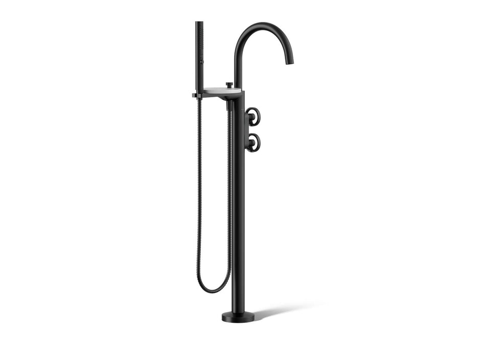 KOHLER K-T77984-9 Components Floor-mount bath filler trim with industrial handles and handshower, matte black