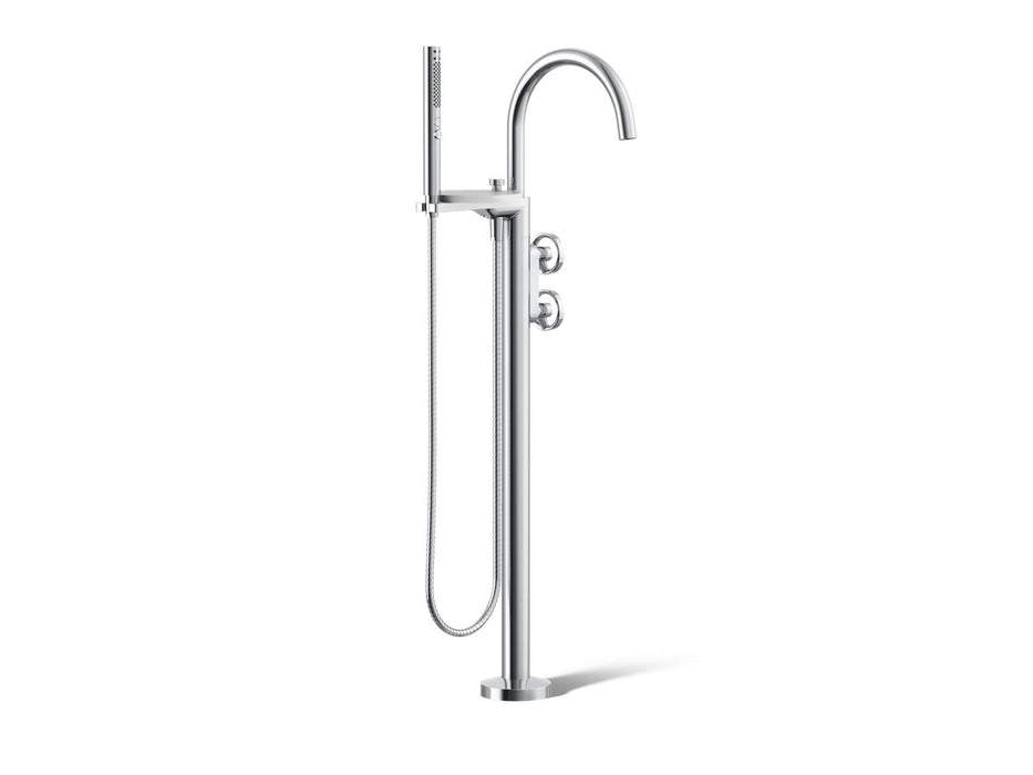 KOHLER K-T77984-9 Components Floor-mount bath filler trim with industrial handles and handshower