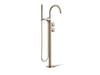 KOHLER K-T77984-9 Components Floor-mount bath filler trim with industrial handles and handshower, vibrant brushed bronze