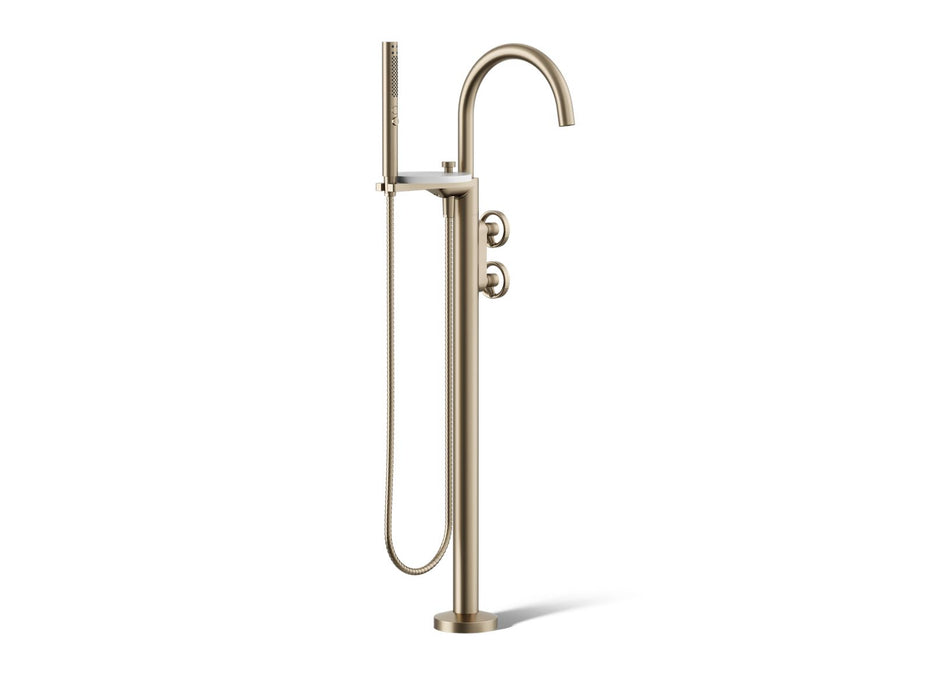KOHLER K-T77984-9 Components Floor-mount bath filler trim with industrial handles and handshower, vibrant brushed bronze
