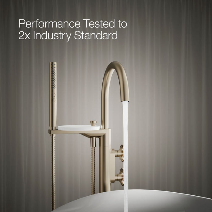 KOHLER K-T77984-9 Components Floor-mount bath filler trim with industrial handles and handshower, vibrant brushed bronze...