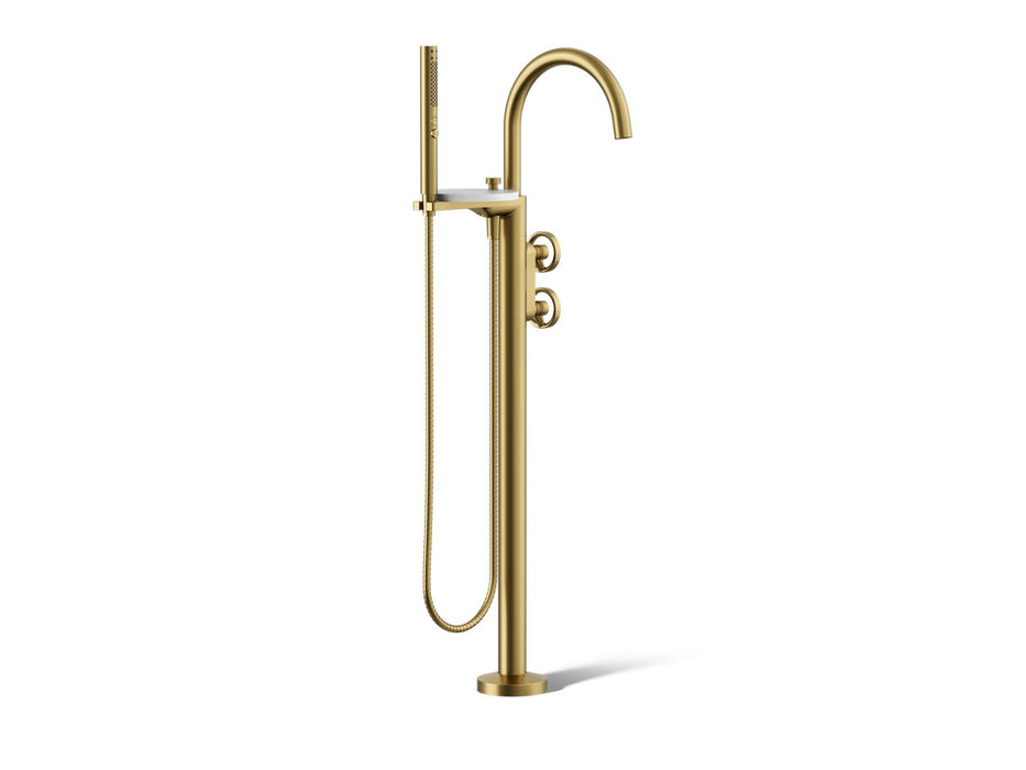 KOHLER K-T77984-9 Components Floor-mount bath filler trim with industrial handles and handshower, vibrant brushed moderne...