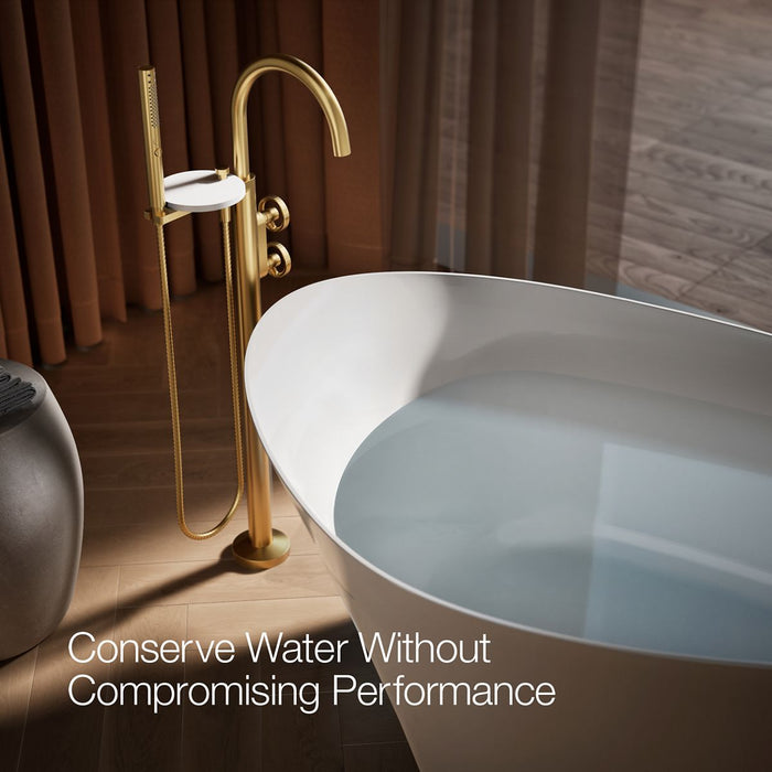KOHLER K-T77984-9 Components Floor-mount bath filler trim with industrial handles and handshower, vibrant brushed moderne...