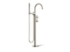 KOHLER K-T77984-9 Components Floor-mount bath filler trim with industrial handles and handshower, vibrant brushed nickel