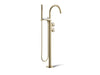KOHLER K-T77984-9 Components Floor-mount bath filler trim with industrial handles and handshower, vibrant french gold