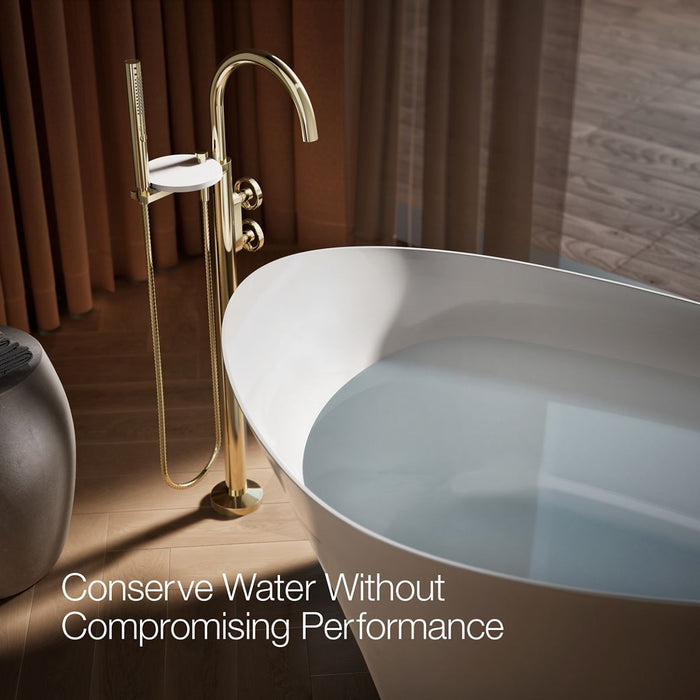 KOHLER K-T77984-9 Components Floor-mount bath filler trim with industrial handles and handshower, vibrant french gold -...
