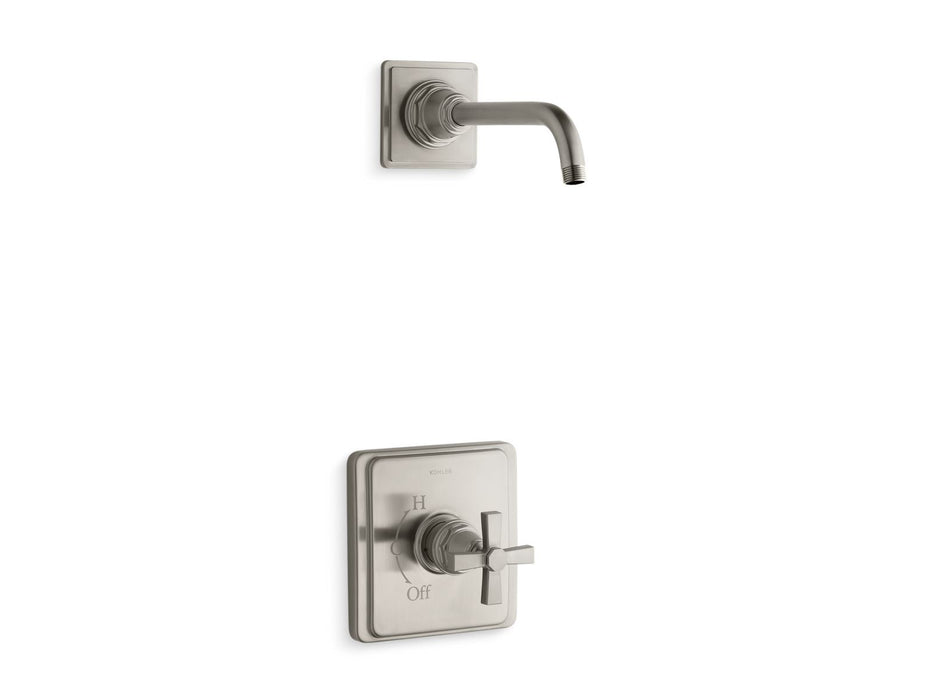 KOHLER K-TLS13134-3A Pinstripe Rite-Temp shower trim kit with cross handle, without showerhead