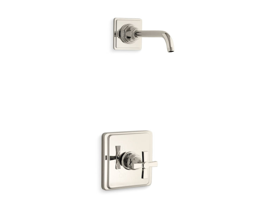 KOHLER K-TLS13134-3A Pinstripe Rite-Temp shower trim kit with cross handle, without showerhead