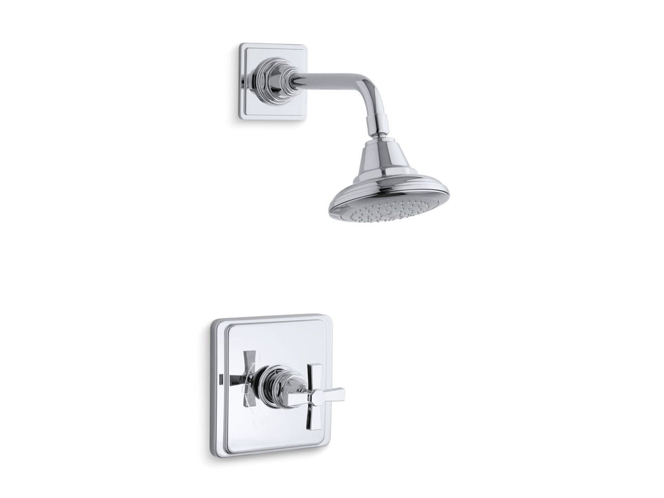 KOHLER K-TS13134-3A Pinstripe Rite-Temp shower trim kit with cross handle, 2.5 gpm