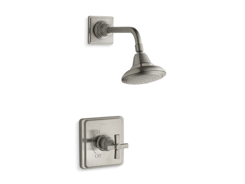 KOHLER K-TS13134-3A Pinstripe Rite-Temp shower trim kit with cross handle, 2.5 gpm