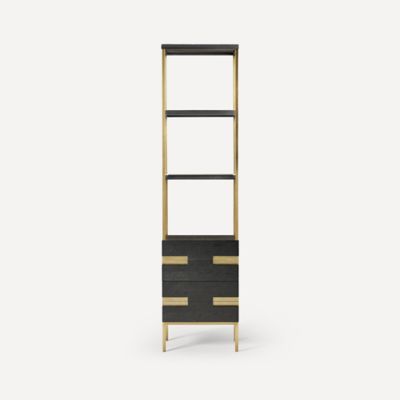 Robern CSSE208021587 Sendai Linen Cabinet, 20" x 80" x 16", Matte Black Oak with Aged Brass