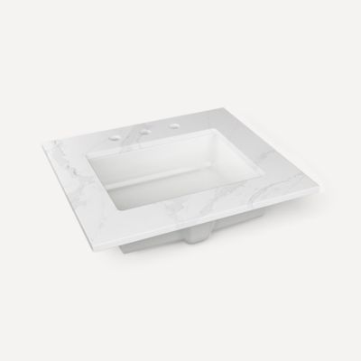 Robern TA24UCO100-8CS1 Quartz Stone Vanity Top, 24" x 1-1/8" x 23", Center Undercounter Sink, Eternal Calacatta Gold, Three H