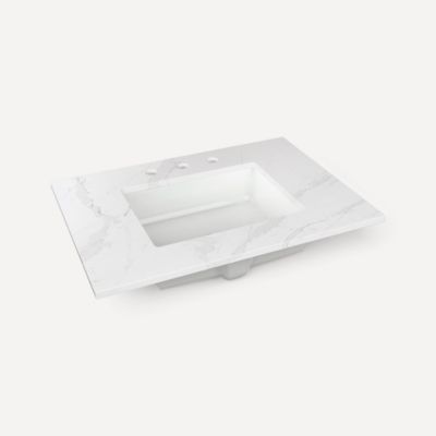 Robern TA30UCO100-8CS1 Quartz Stone Vanity Top, 30" x 1-1/8" x 23", Center Undercounter Sink, Eternal Calacatta Gold, Three H