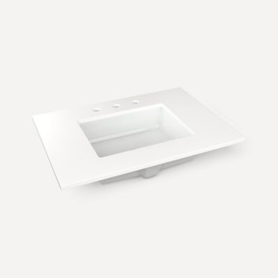 Robern TA30UCO93-8CS1 Quartz Stone Vanity Top, 30" x 1-1/8" x 23", Center Undercounter Sink, White Zeus Extreme, Three Hole, 